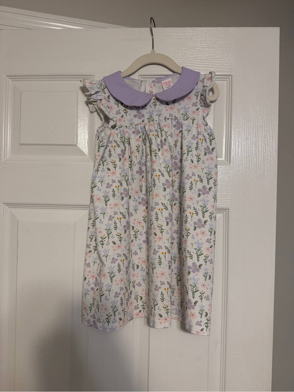 Stitchy Fish Floral Dress with Lavender Peter Pan Collar